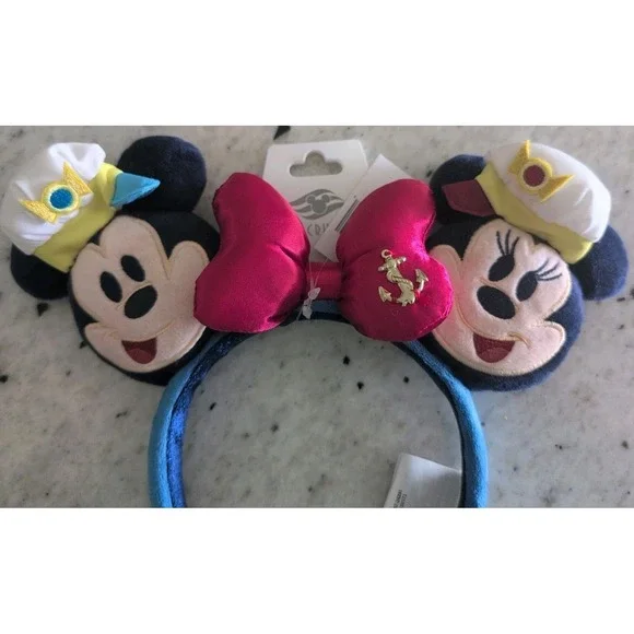 NWT!! Disney Cruise Line DCL Captain Mickey & Minnie Mouse Plush Ears Headband - Picture 2 of 7